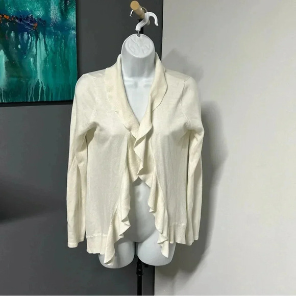 Forever 21 Women's Medium‎ Ivory Waterfall Open Front Cardigan Lightweight - Picture 1 of 9